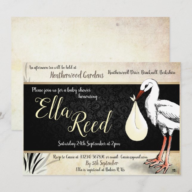 Stork Cream Baby Shower-inbjudningar Inbjudningar (Fram/baksida)