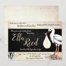 Stork Cream Baby Shower-inbjudningar