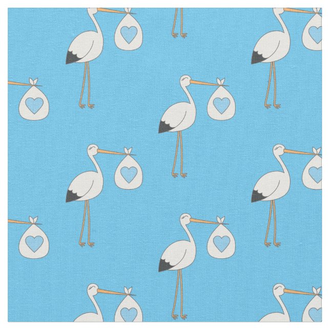 Stork Cute Baby Nursery Blue Boy Tyg (Närbild)