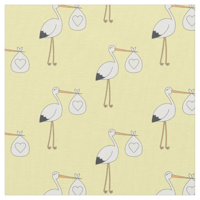 Stork Cute Baby Nursery Gult Kön Neutral Tyg (Närbild)