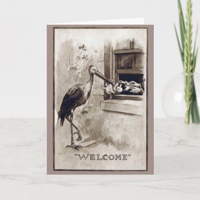Stork Delivering Baby Vintage Meddelande (Framsida)