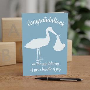 Stork Delivery Blue Boy Baby Grattisar Card Kort