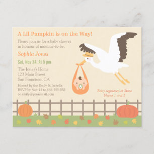 Stork Delivery Lil Pumpkin Baby Shower Inbjudninga Inbjudningar