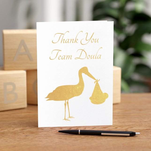 Stork Delivery Nurse Midfru Team Doula Tack Folierat Kort (Thank your birthing team with this real foil stork thank you card. Just add your message)