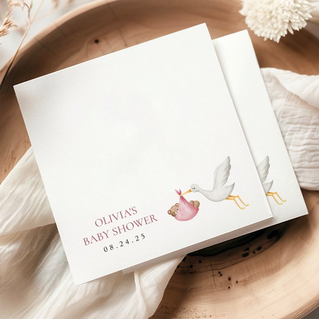 Stork Delivery Pink Girl Baby Shower Pappersservett (Skapare uppladdad)