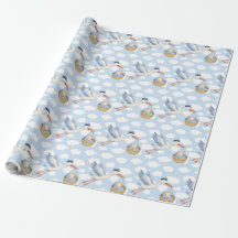 Stork Delivery Pojke Wrapping Papper - Cute Blue