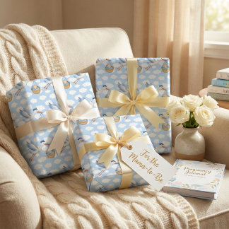 Stork Delivery Pojke Wrapping Papper - Cute Blue Presentpapper