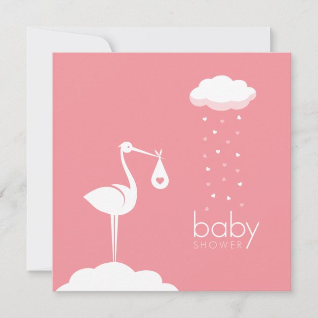 Stork Delivery Rosa Baby Shower Inbjudningar (Framsida)