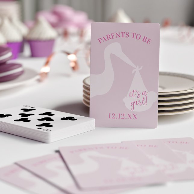 Stork Delivery Rosa Baby Shower Uppspelningskort Casinokort (Skapare uppladdad)