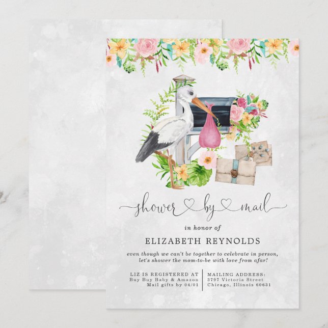 Stork Delivery | Virtuell baby shower via post Inbjudningar (Fram/baksida)