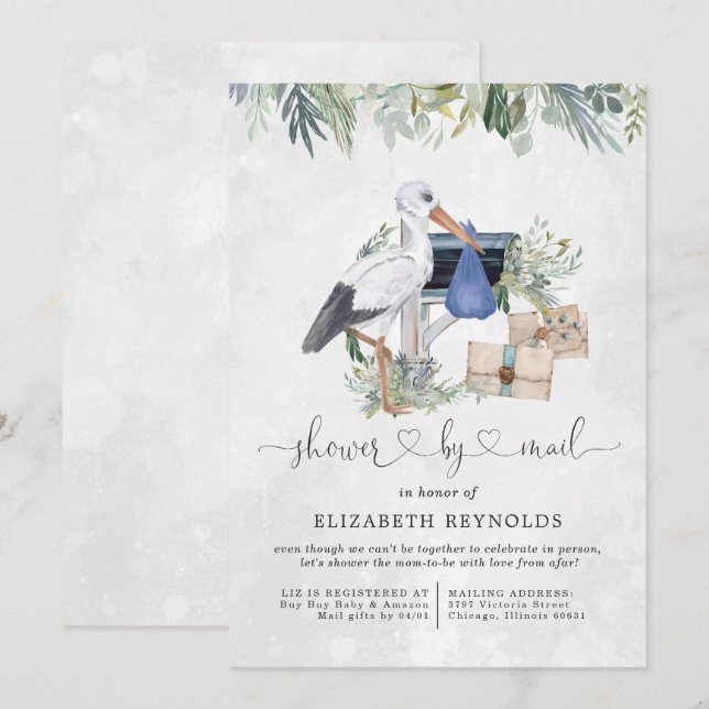 Stork Delivery | Virtuell babyvy efter post Inbjudningar (Fram/baksida)