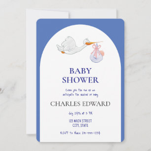 Stork Deliving Little Boy Shower Blue Inbjudningar