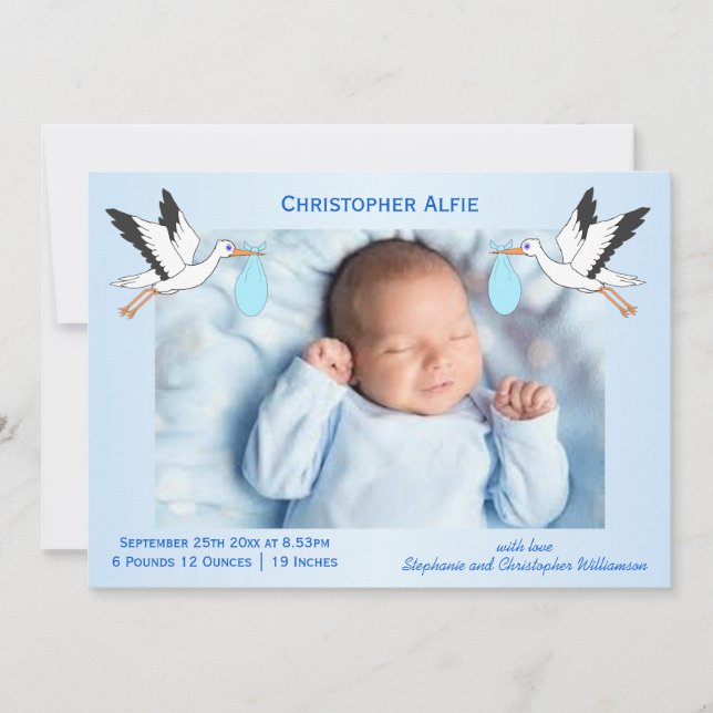Stork Design Pojke Birth Meddelande (Framsida)