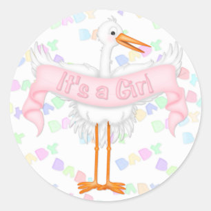 Stork det är en flickfästare runt klistermärke