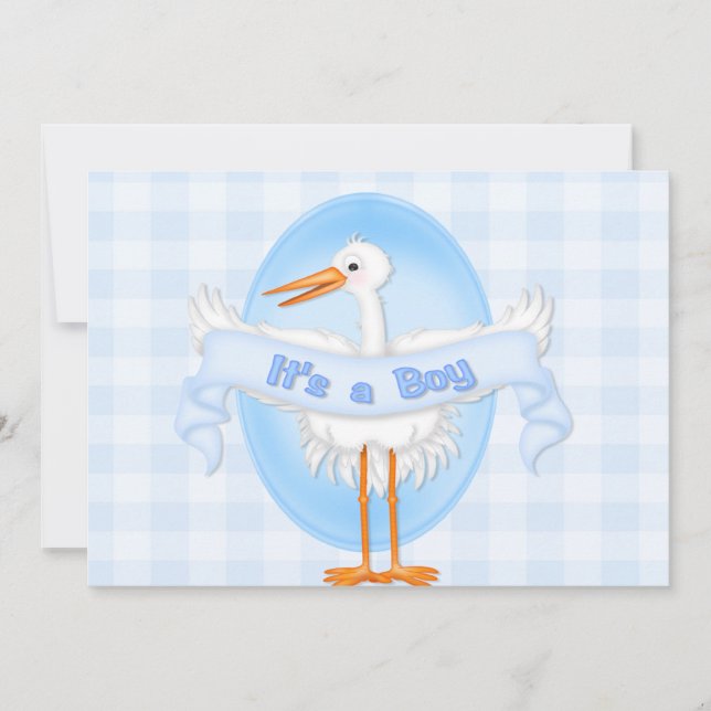 Stork Det är en pojke  Bebis Baby Shower Inbjudan (Framsida)