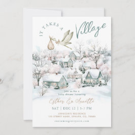 Stork Det tar en babydusch för byvinter. Inbjudningar