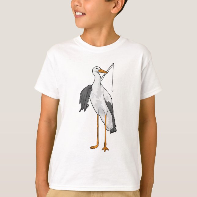 Stork Fishing Fisher Fishing Rod T Shirt (Framsida)