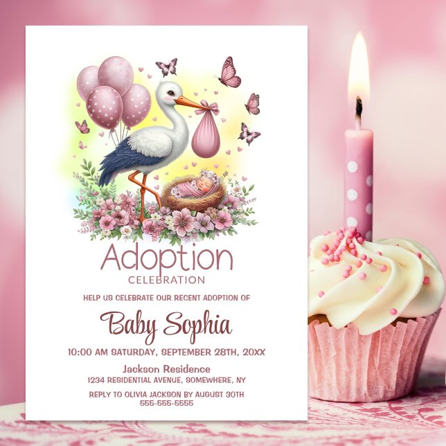 Stork Flicka Adoption Baby Shower Inbjudningar (Skapare uppladdad)
