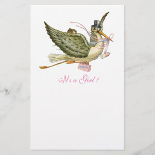 STORK Flicka BABYFIRANDE Rosa Vitt Brevpapper