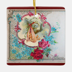 STORK FLICKA SHOWER 2 Rosa Amethyst Julgransprydnad Keramik