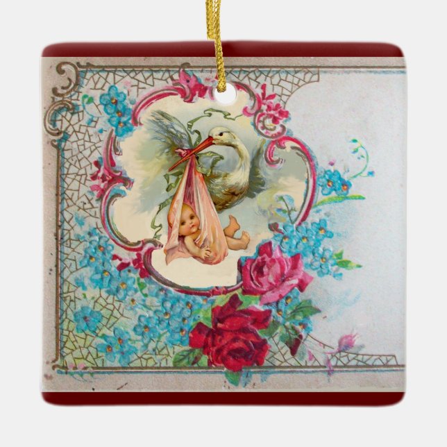 STORK FLICKA SHOWER 2 Rosa Amethyst Julgransprydnad Keramik (Framsida)