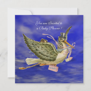 STORK FLICKA SHOWER Champagne Metallic Inbjudningar