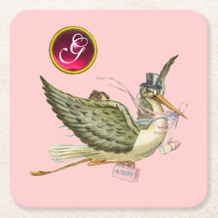 STORK FLICKA SHOWER GEM MONOGRAM UNDERLÄGG PAPPER KVADRAT