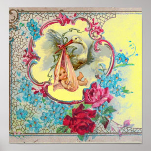 STORK FLICKA SHOWER Gult Poster