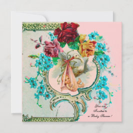 STORK FLICKA SHOWER MED ROSA ROS OCH BLOMMOR MEDDELANDE