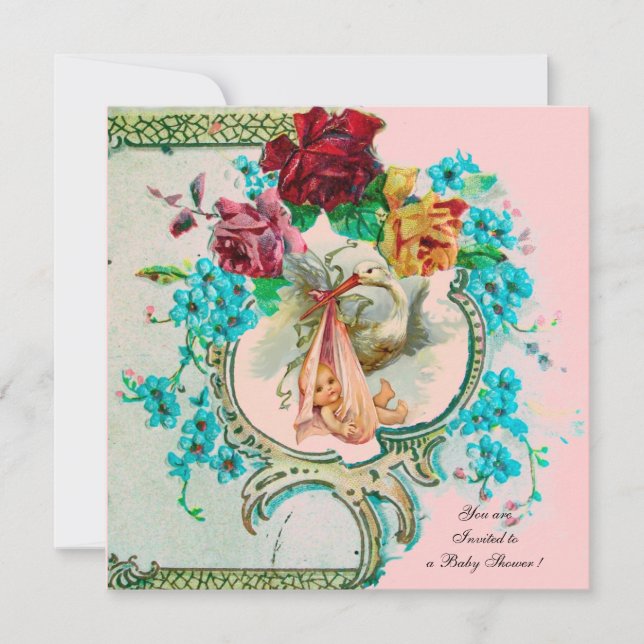 STORK FLICKA SHOWER MED ROSA ROS OCH BLOMMOR MEDDELANDE (Framsida)