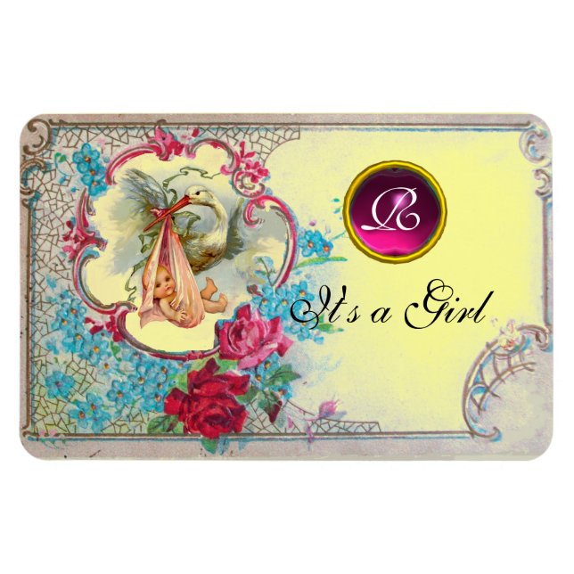 STORK FLICKA SHOWER MONOGRAM MAGNET (Horisontell)