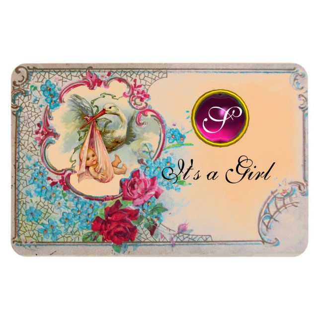 STORK FLICKA SHOWER MONOGRAM MAGNET (Horisontell)