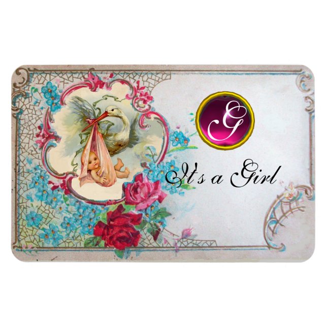 STORK FLICKA SHOWER MONOGRAM MAGNET (Horisontell)