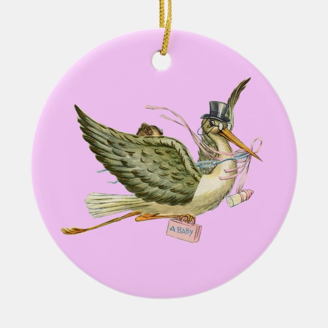 STORK FLICKA SHOWER MONOGRAM Red Ruby Julgransprydnad Keramik (Framsidan)