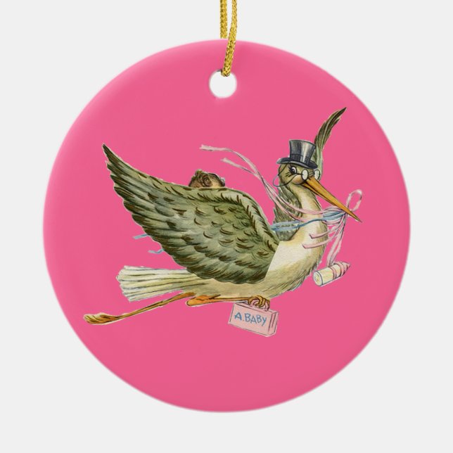 STORK FLICKA SHOWER MONOGRAM Red Ruby Julgransprydnad Keramik (Framsidan)