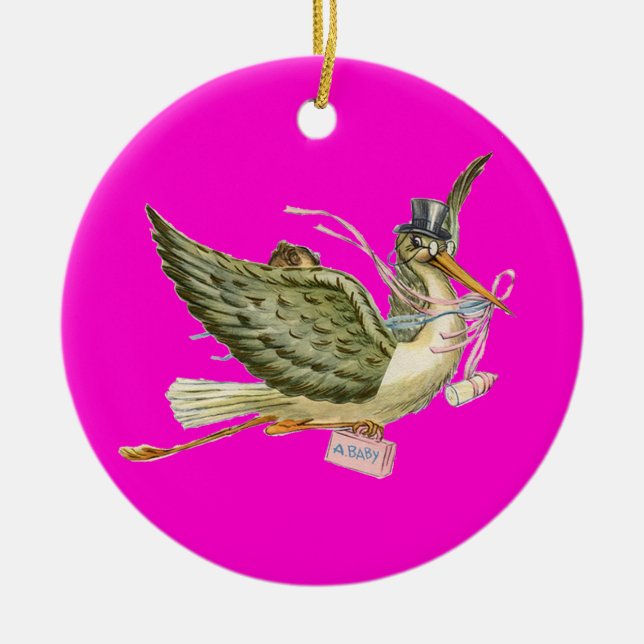 STORK FLICKA SHOWER MONOGRAM Rosa Amethyst Julgransprydnad Keramik (Framsidan)