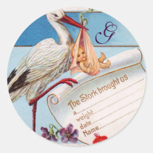 STORK FLICKA SHOWER MONOGRAM RUNT KLISTERMÄRKE