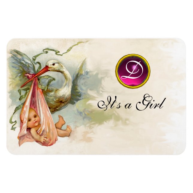 STORK FLICKA SHOWER MONOGRAM,Vit Magnet (Horisontell)