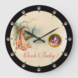 STORK FLICKA SHOWER PINKGEM STONE MONOGRAM STOR KLOCKA