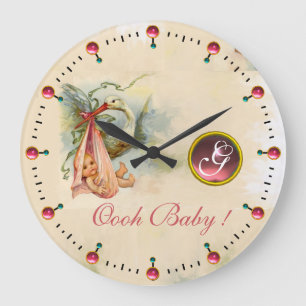 STORK FLICKA SHOWER PINKGEM STONE MONOGRAM STOR KLOCKA