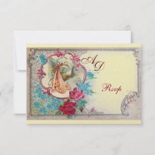 STORK FLICKA SHOWER ROSA BLUE BLOMMIGT MONOGRAM OSA KORT