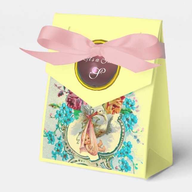 STORK FLICKA SHOWER ROSA GEM MONOGRAM Gult Presentaskar (Framsidan Sidan)