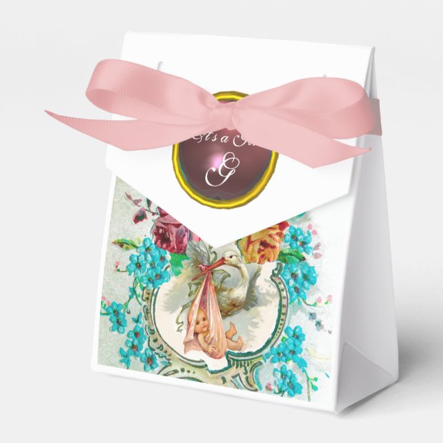 STORK FLICKA SHOWER ROSA GEM MONOGRAM White Presentaskar (Framsidan Sidan)