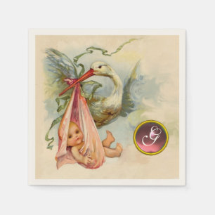 STORK FLICKA SHOWER ROSA GEM STONE MONOGRAM PAPPERSSERVETT