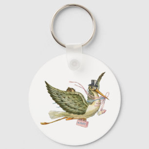 STORK FLICKA SHOWER Rosa White Nyckelring