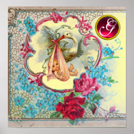 STORK FLICKA SHOWER Ruby Gem Stone Monogram Poster