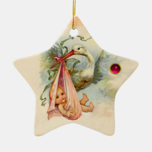 STORK FLICKA SHOWER STAR MONOGRAM RED RUBY JULGRANSPRYDNAD KERAMIK