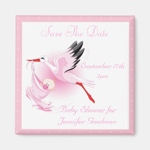 Stork- & flickarosor sparar daterababy shower magnet