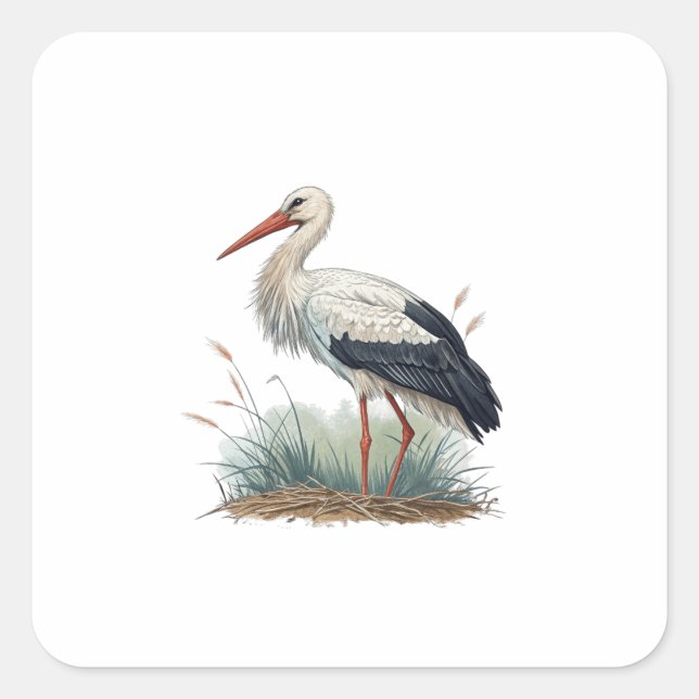 Stork Fyrkantigt Klistermärke (Framsida)