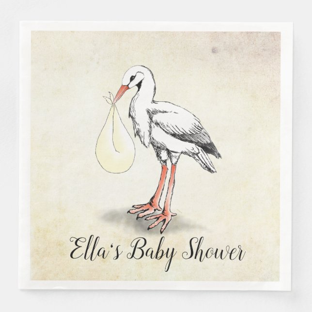 Stork Gender Neutral Baby Shower Napkins Pappersservett (Framsida)
